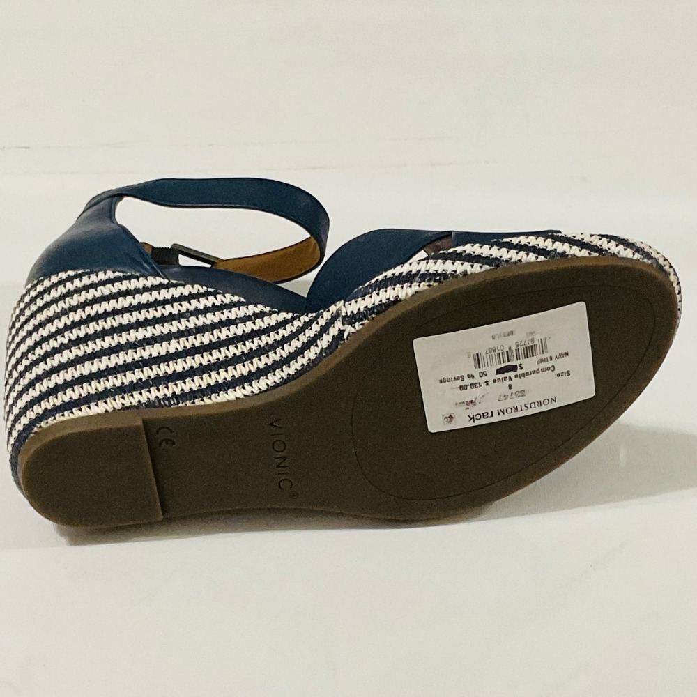 VIONIC Marina womens platform wedge heel sandal navy stripe ankle strap NWT 8 - Picture 10 of 12